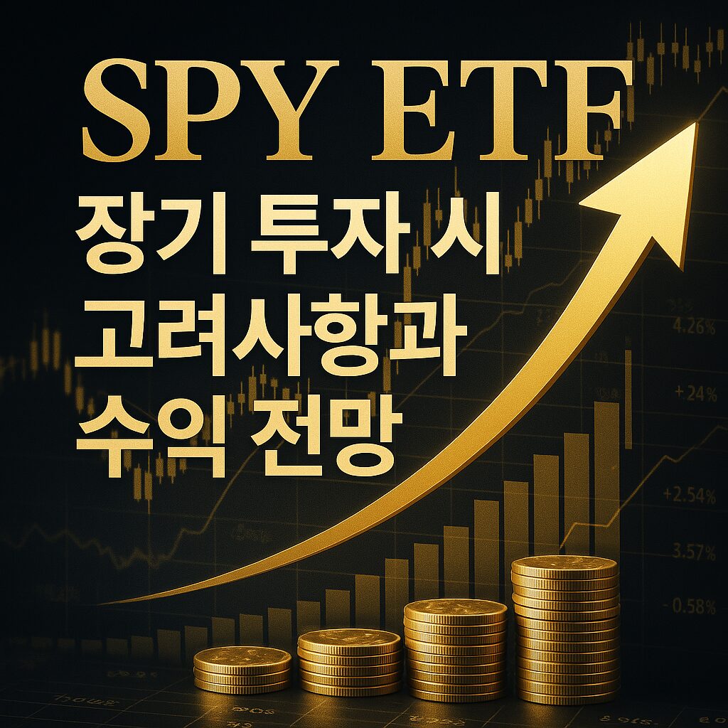 SPY ETF 장기 투자 수익 전망을 상징하는 고급스러운 그래프와 황금 화살표가 있는 썸네일 이미지