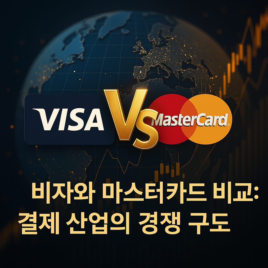 비자와 마스터카드 비교: 글로벌 결제 산업의 경쟁 구도를 시각화한 세련된 금융 테마 썸네일 이미지