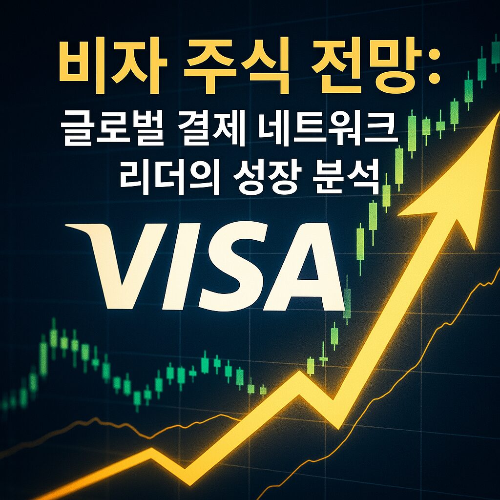 비자(Visa) 주식 전망과 글로벌 결제 네트워크의 성장 분석을 시각화한 고급 금융 썸네일 – 상승 화살표와 차트 배경 포함