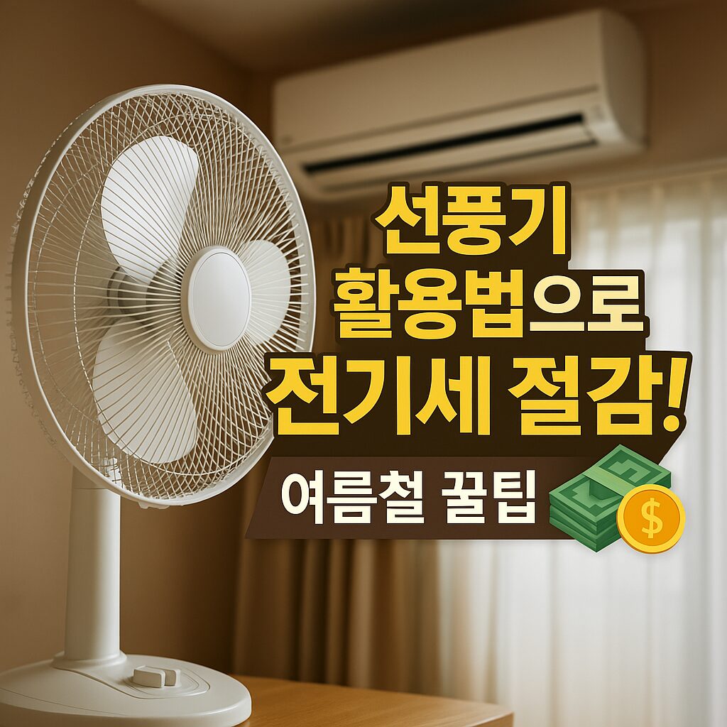 전기세 절감을 위한 여름철 선풍기 활용 꿀팁을 시각적으로 표현한 고급스러운 한국어 썸네일 이미지